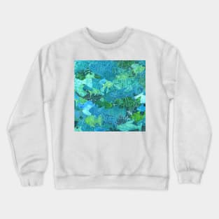 Fish School Monoprint Collage Crewneck Sweatshirt